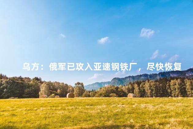 乌方：俄军已攻入亚速钢铁厂，尽快恢复和平吧!