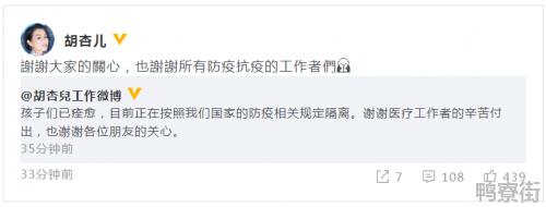 胡杏儿俩儿子已新冠痊愈